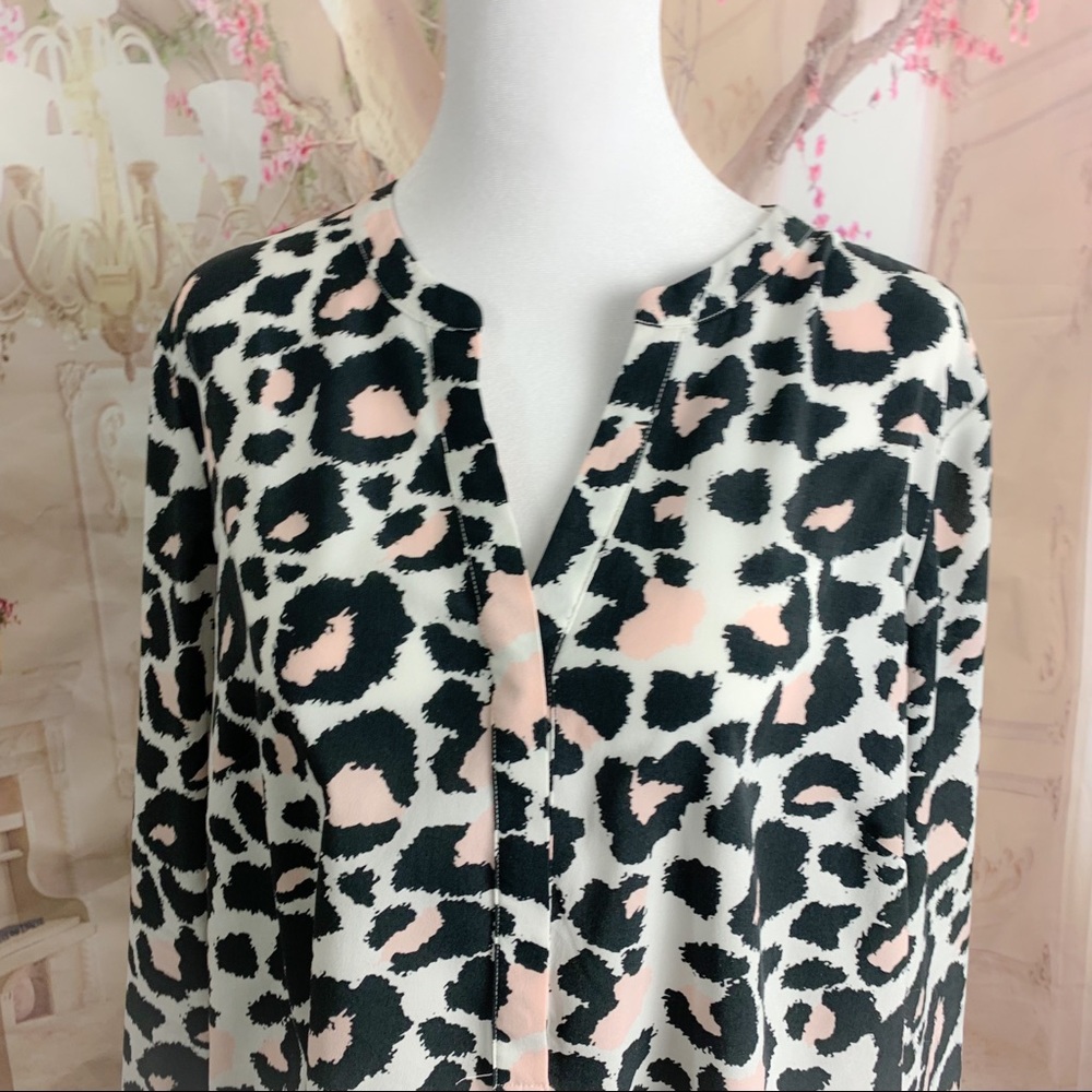 Talbots Pink Accent Animal Print Button down Blouse - Picture 2 of 10